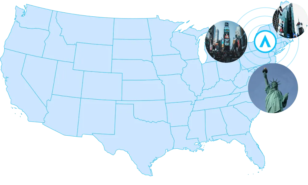 USA map with sober companions logo highlighting NYC