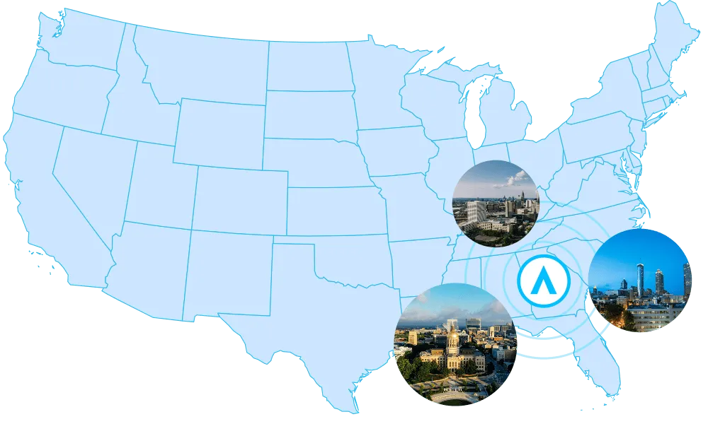 USA map with Atlanta sober companions logo overlay