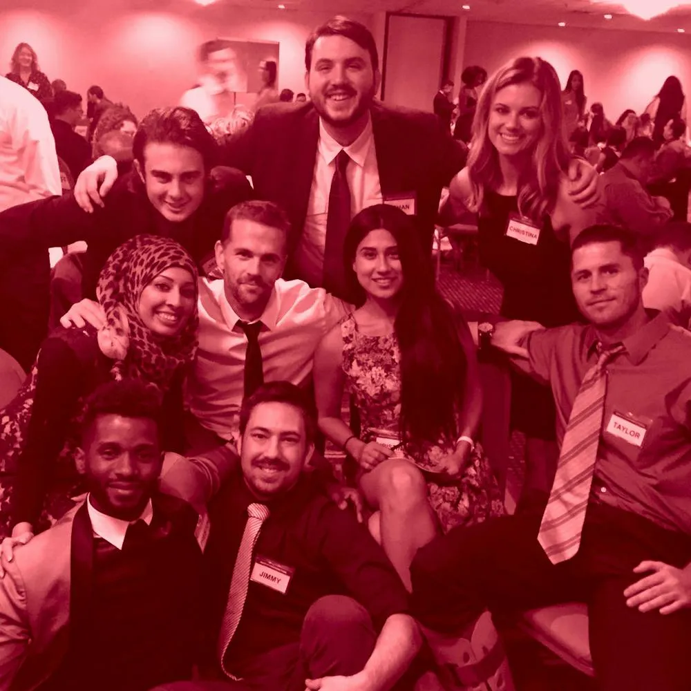 Sober coach with clients at event
